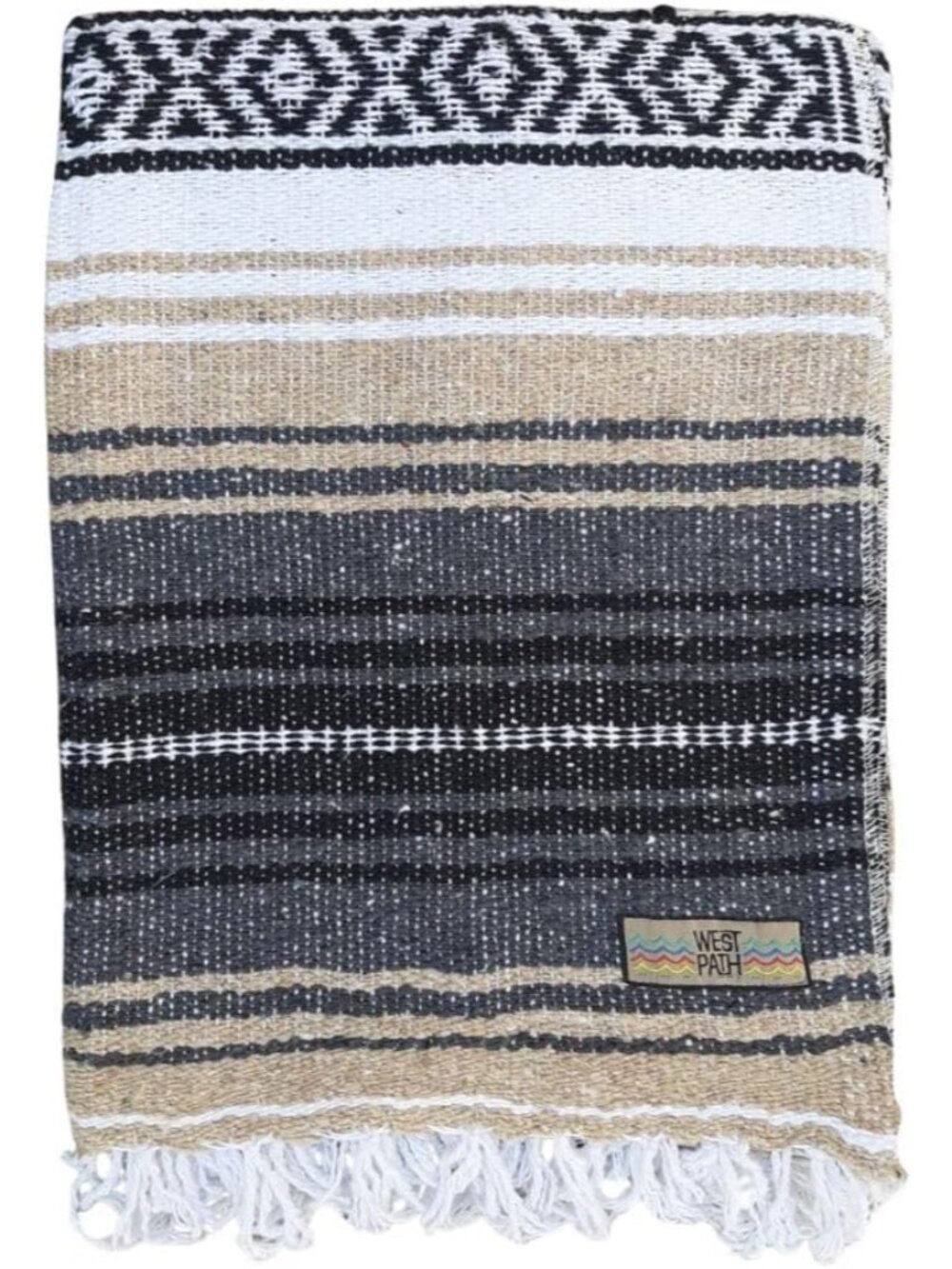 Tan/Beige Mexican Blanket - Authentic Serape Falsa Blanket - Handmade Acrylic Bl